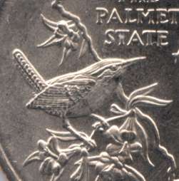 A series of US minted quarters honor various states, this one for the South Carolina State Bird