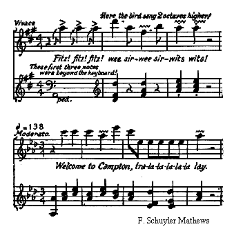 Song sparrow song written to sheet music by F Schuyler Mathews