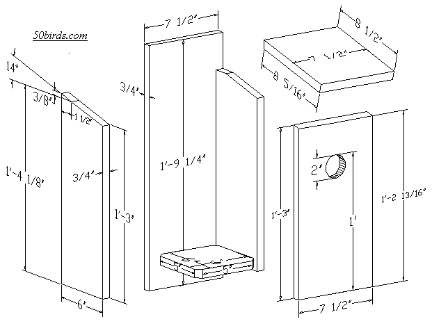 View or print owl woodpecker birdhouse plans. 