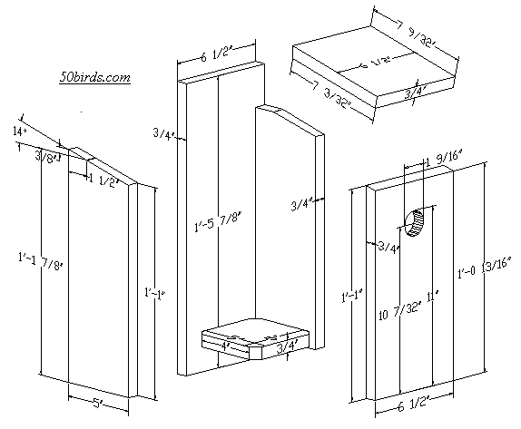 Birdhouse plans and dimensions for western and mountain bluebirds.