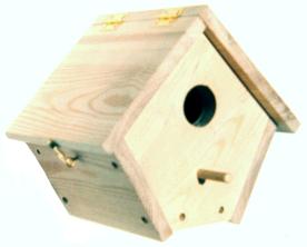 Wall Mounted Wren-Chickadee Birdhouse A wren house for mounting on the wall with hinged door and shutter hook.