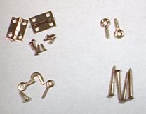 Corrosion Resistant Hardware for Wren-Chickadee Birdhouse Corrosion resistant hinges, screw eyes, shutter hooks and screws.