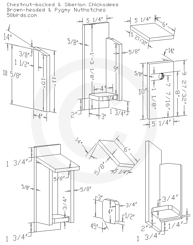 Chickadee nuthatch bird house plans. Print or just view in a mobile device in your work space.