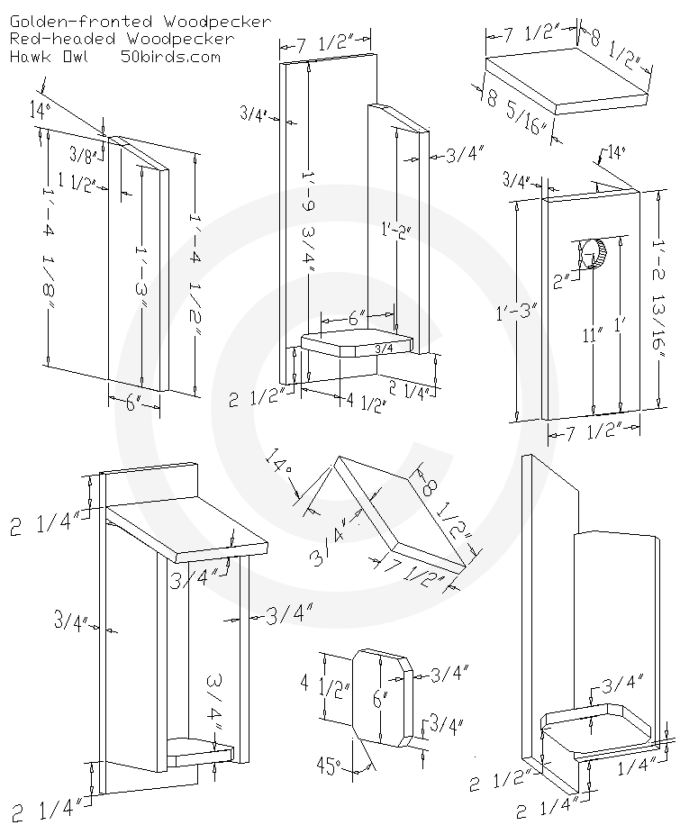 Red-headed Woodpecker Bird House Plans Red-headed woodpecker bird house plans. Print or just view on a phone in your workspace.