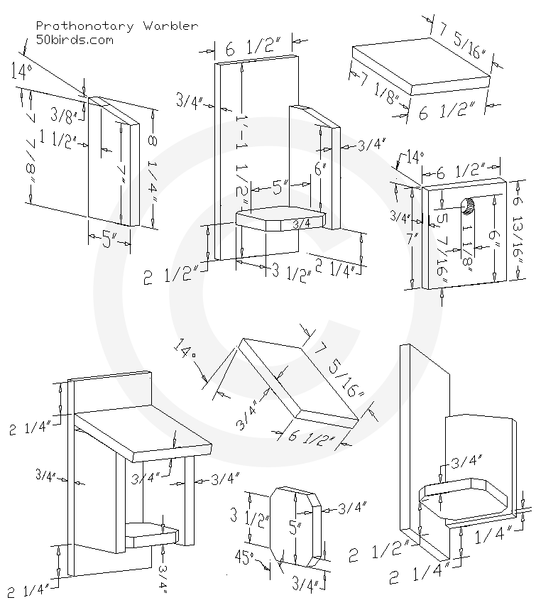 Prothonotary warbler bird house plans. Print or just view on a phone in your workshop.