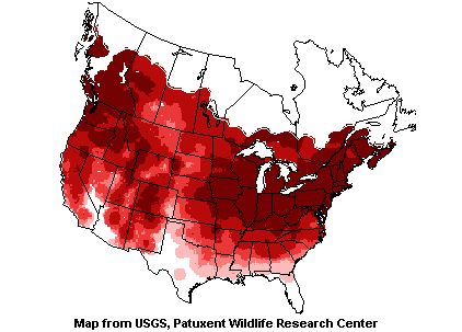 Range of American Robin USGS Bird Breeding Survey Map