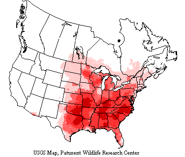 USGS map shows eastern bluebirds generally nest and breed in US eastern US and southeastern Canada