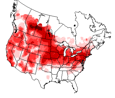 Range map shows wrens breed throughout most of the US and Southern Canada
